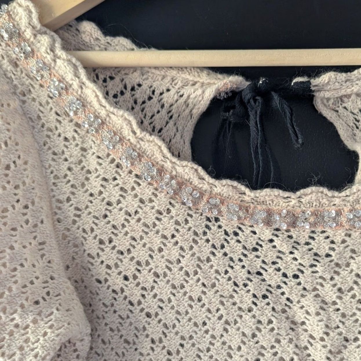 Free People Free People Knit Long Sleeve Sweater Embellished Collar Beige Womens M Size M / US 6-8 / IT 42-44 - 3 Thumbnail
