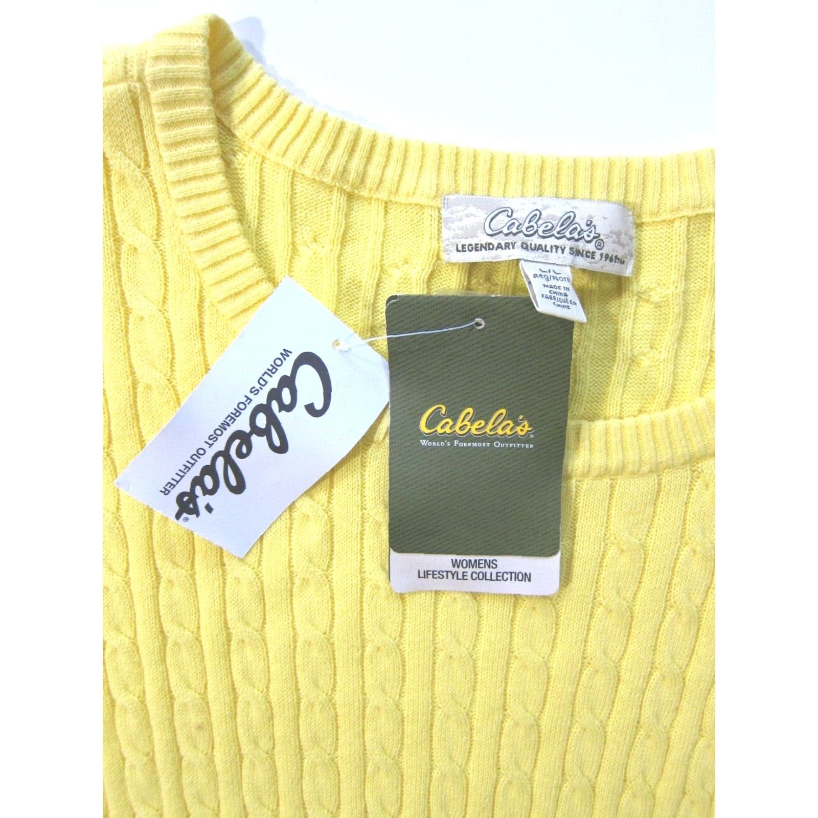 Vintage NWT Cabela's Cameron Yellow Knit Long Sleeve Round Neck Sweater Large Size L / US 10 / IT 46 - 4 Thumbnail