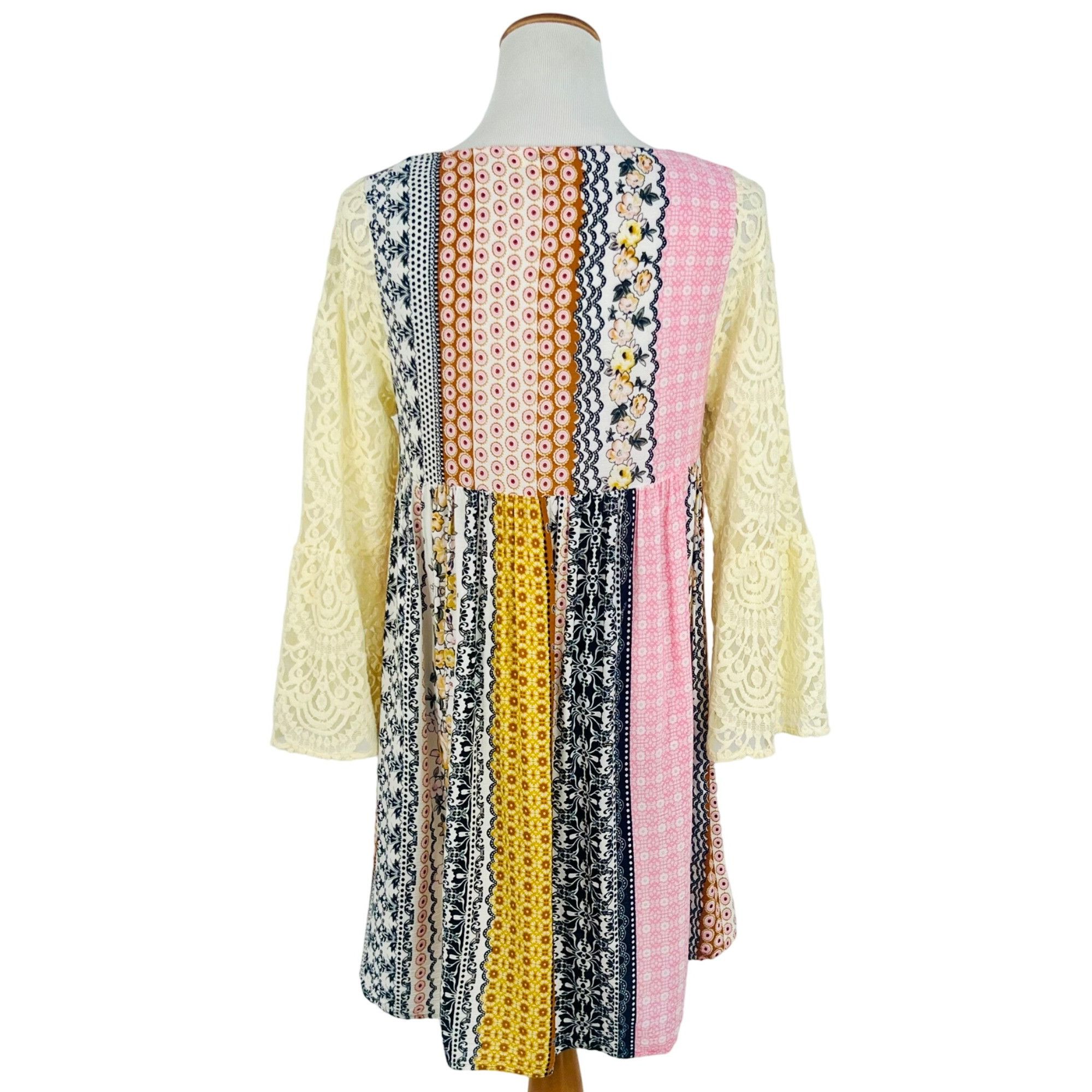 Other Mixed Print Lace Bell Sleeve Mini Dress | Boho Coastal Cowgi Size S / US 4 / IT 40 - 8 Thumbnail