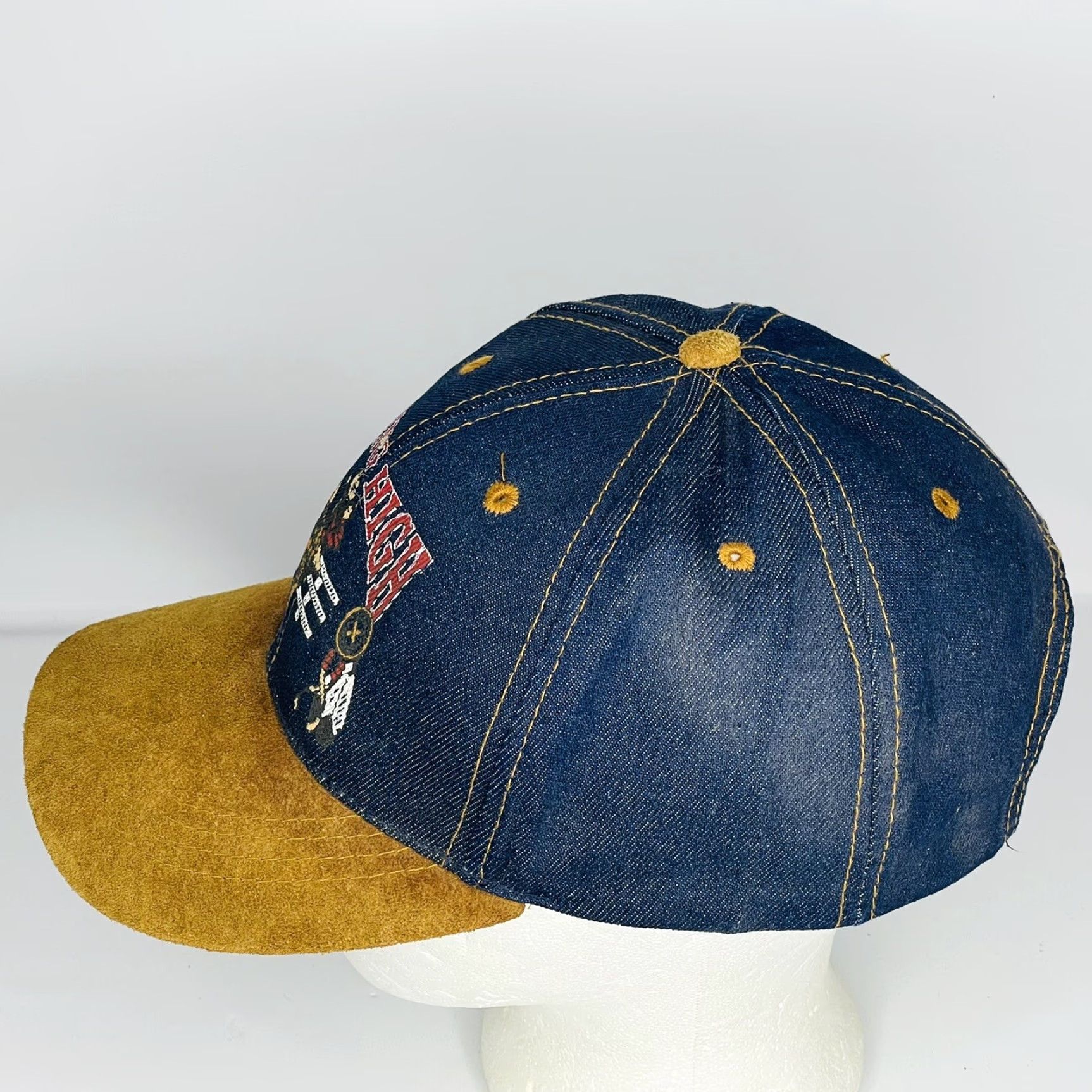 Vintage Otto Baseball Hat Leather Strap Back Adjustable Denim 6 Panel Tan Bill Size ONE SIZE - 4 Thumbnail