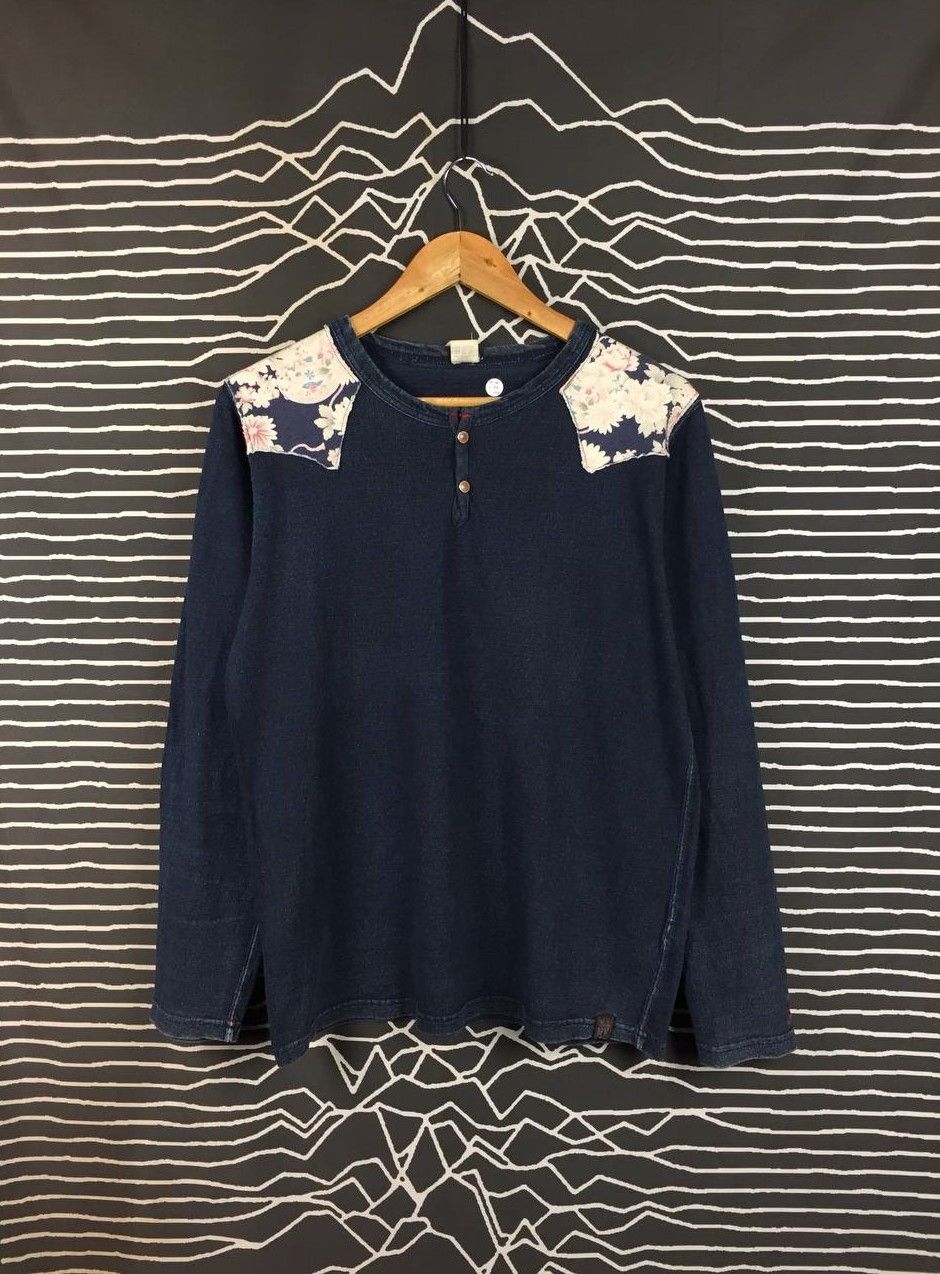 Japanese Brand Concept by Eternal Floral Patchwork Sashiko-Style Henley Tee Size US M / EU 48-50 / 2 - 2 Thumbnail