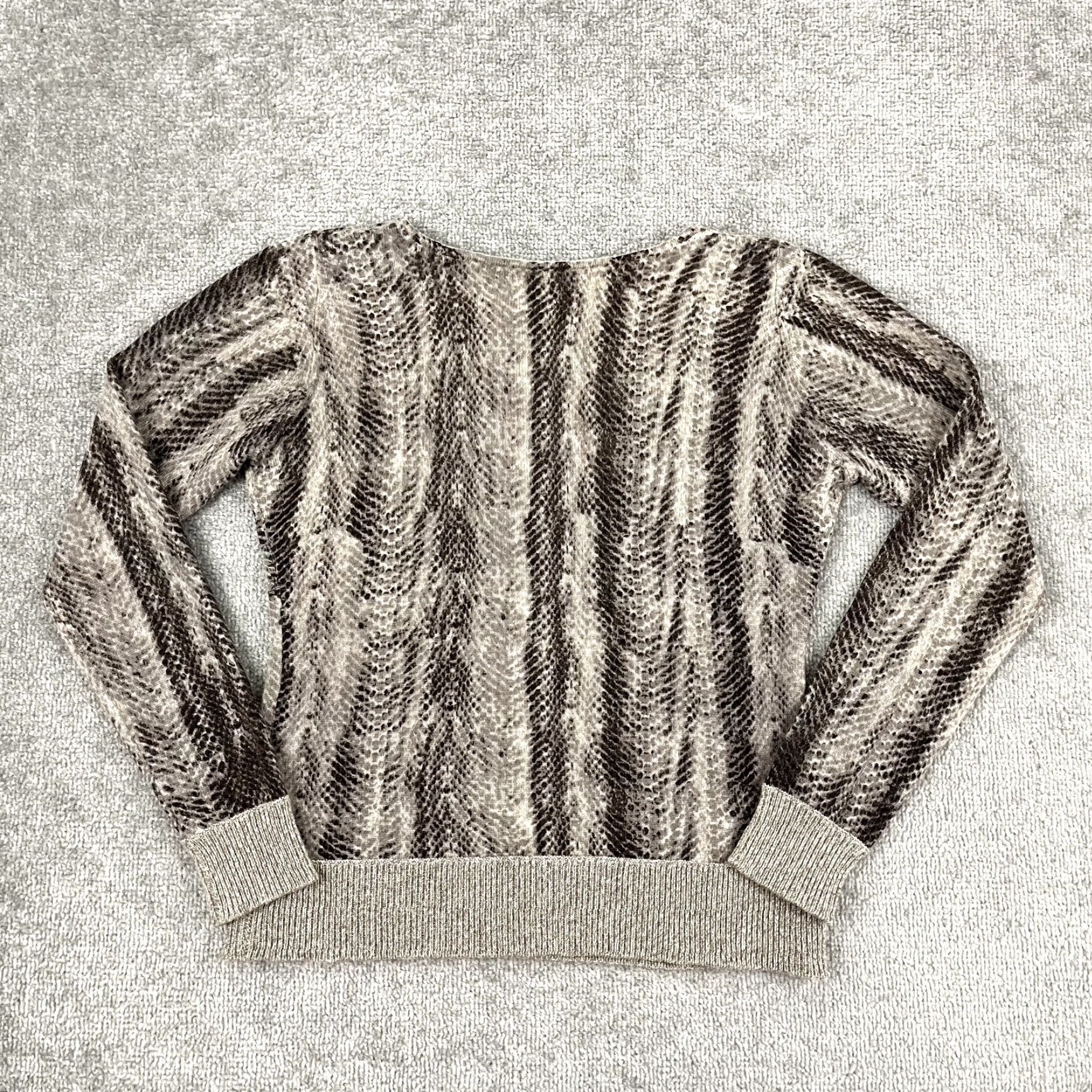 Vintage KINROSS Sweater Women Cropped Crew Neck Brown Snake Print Cashmere Long Sleeve M Regular Size M / US 6-8 / IT 42-44 - 6 Thumbnail
