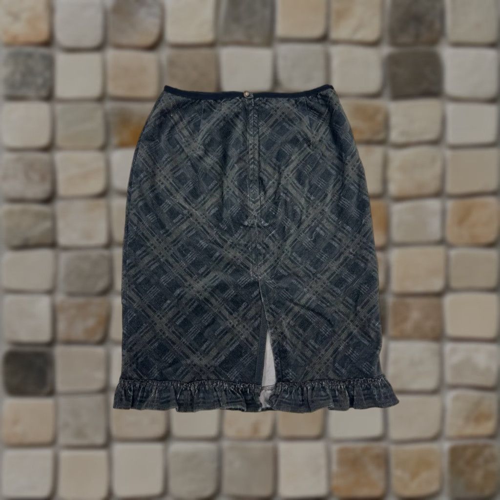 Free People Free People Pencil Skirt Women 8 Black Diagonal Plaid Cotton Back Zip Ruffle Hem Size 30" / US 8 / IT 44 - 1 Thumbnail