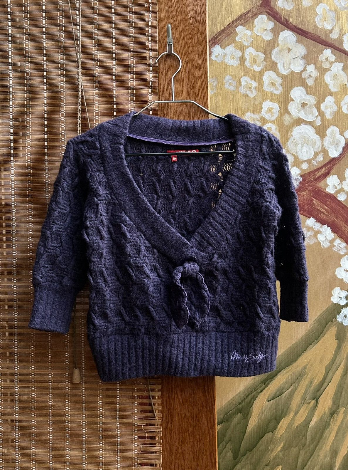 Miss Sixty Y2K Miss Sixty Cable Knit V-Neck Sweater Tie Front Size S / US 4 / IT 40 - 1 Thumbnail