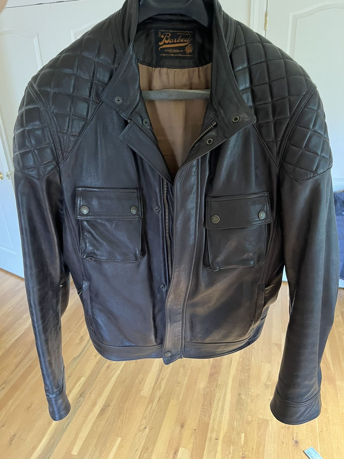 image of $995 Barbed Vintage Leather Jacket in Black, Men's (Size Large)