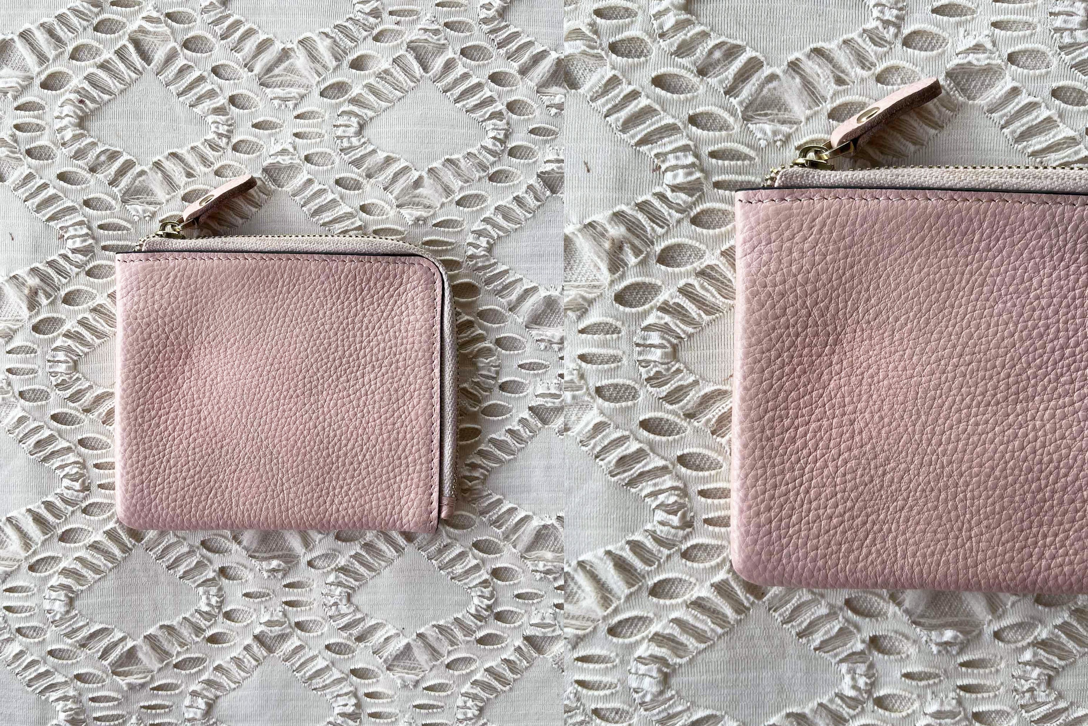 Vintage Pastel Pink Genuine Leather Half Zip wallet, slim wallet Size ONE SIZE - 8 Thumbnail