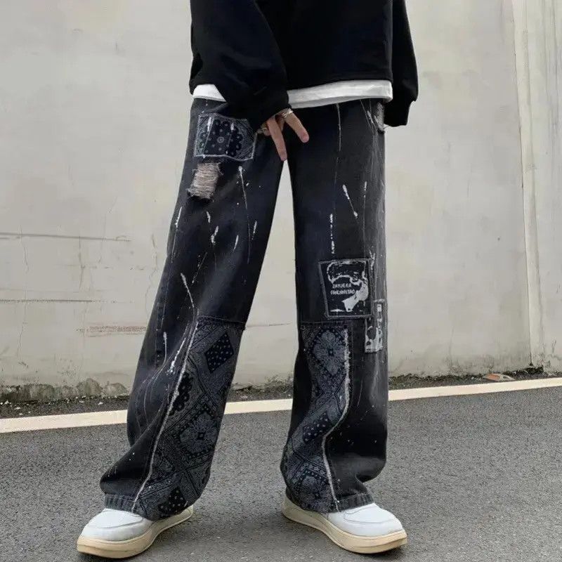 Japanese Brand × Jean Bandana Patchwork Straight Leg Baggy Jeans Size US 30 / EU 46 - 2 Thumbnail