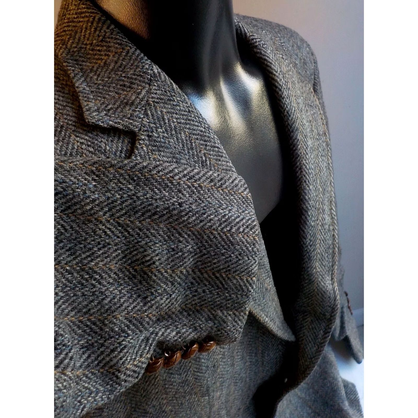 Chaps VINTAGE CHAPS RALPH LAUREN 2 Button Herringbone Blazer Wool Black/Gray SZ 46 Boyds of Philadelphia Mens Size ONE SIZE - 4 Thumbnail