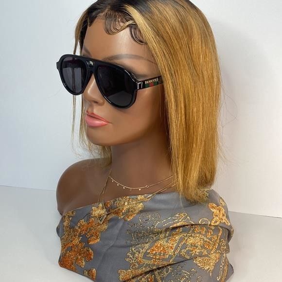 Gucci GUCCI GG0767S aviator sunglass comes in a shiny black frame Size ONE SIZE - 1 Thumbnail