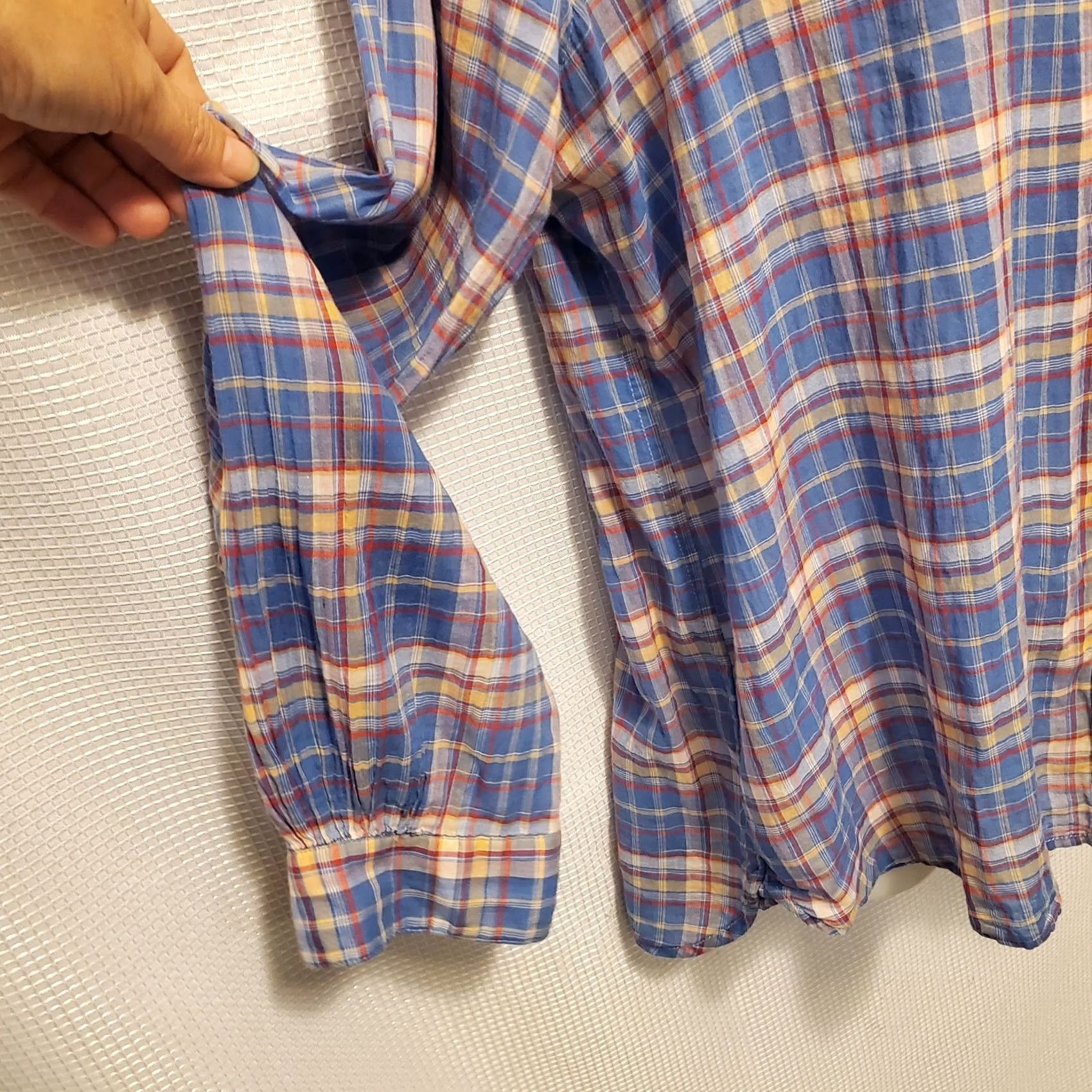 Vintage Trovata Birds Of Paradise Plaid Button-Front Lightweight Cotton Shirt Women's Large Blue Casual Workwear Spring Summer 90s Bohemian Cottage Coastals Size L / US 10 / IT 46 - 3 Thumbnail