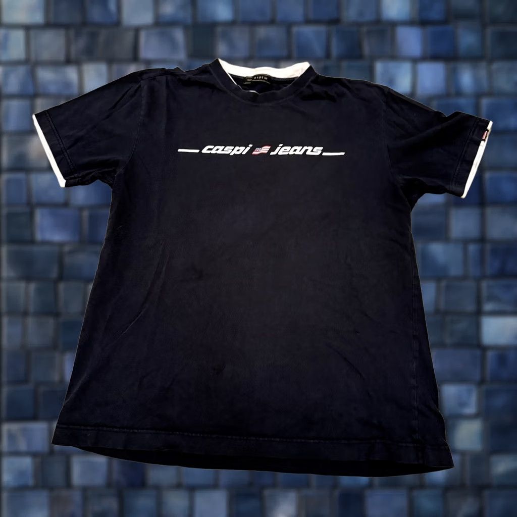 Vintage VINTAGE Caspi Jeans Spellout Tshirt Mens Medium Navy Blue Shirt Mens Navy Blue Caspi Jeans Spellout Tshirt 90s Size US M / EU 48-50 / 2 - 1 Thumbnail