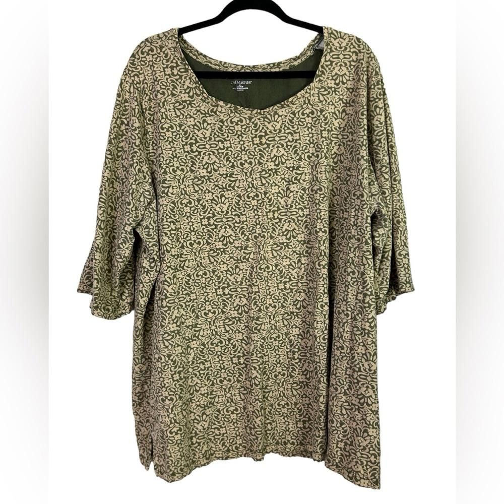 Designer Catherines l Green Beige Floral Top 2X Size XXL / US 16-18 / IT 52-54 - 1 Thumbnail
