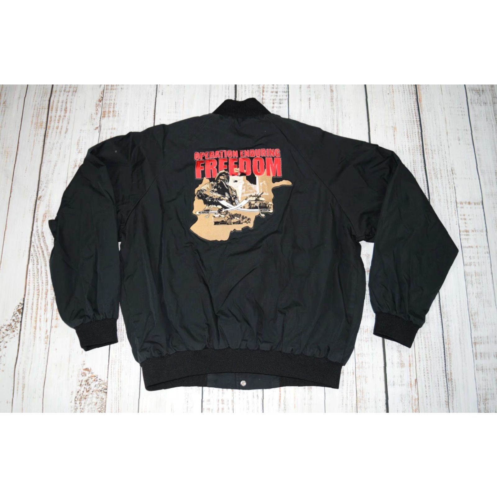 Vintage VINTAGE OPERATION ENDURING FREEDOM AFGHANISTAN MILITARY BOMBER JACKET AUBURN XL BLACK MEN Bomber Jacket MILITARY USA Patch 2001 Size US XL / EU 56 / 4 - 5 Thumbnail