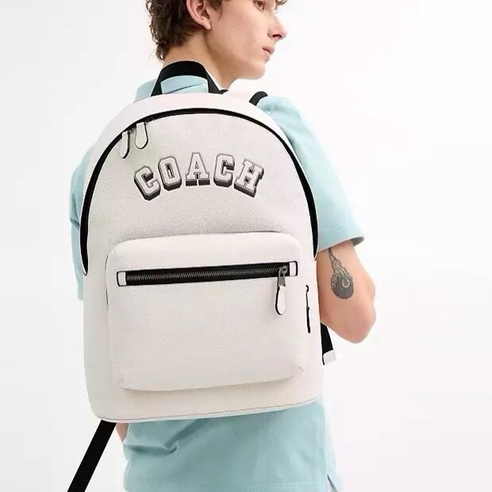 Coach NWT Coach West Backpack Varsity Motif CAK14 Chalk/Black Size ONE SIZE - 9 Thumbnail