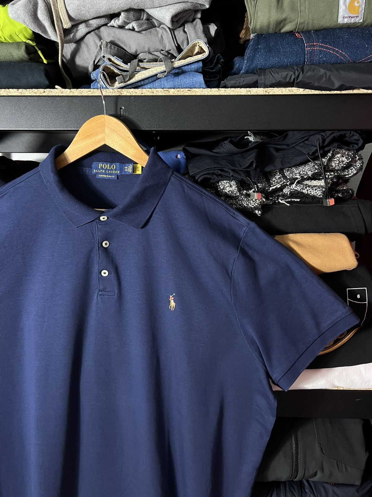 Polo Ralph Lauren 💙 Polo Ralph Lauren Custom Slim Fit Polo Shirt Navy Blue XXL Size US XXL / EU 58 / 5 - 2 Thumbnail