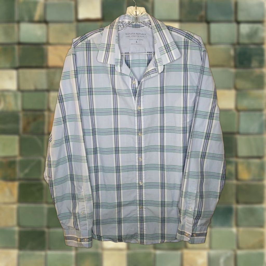 Banana Republic VINTAGE? No. Banana Republic Shirt Mens Blue Plaid Grant Slim Fit Long Sleeve Button-Up Size L Size US L / EU 52-54 / 3 - 1 Thumbnail
