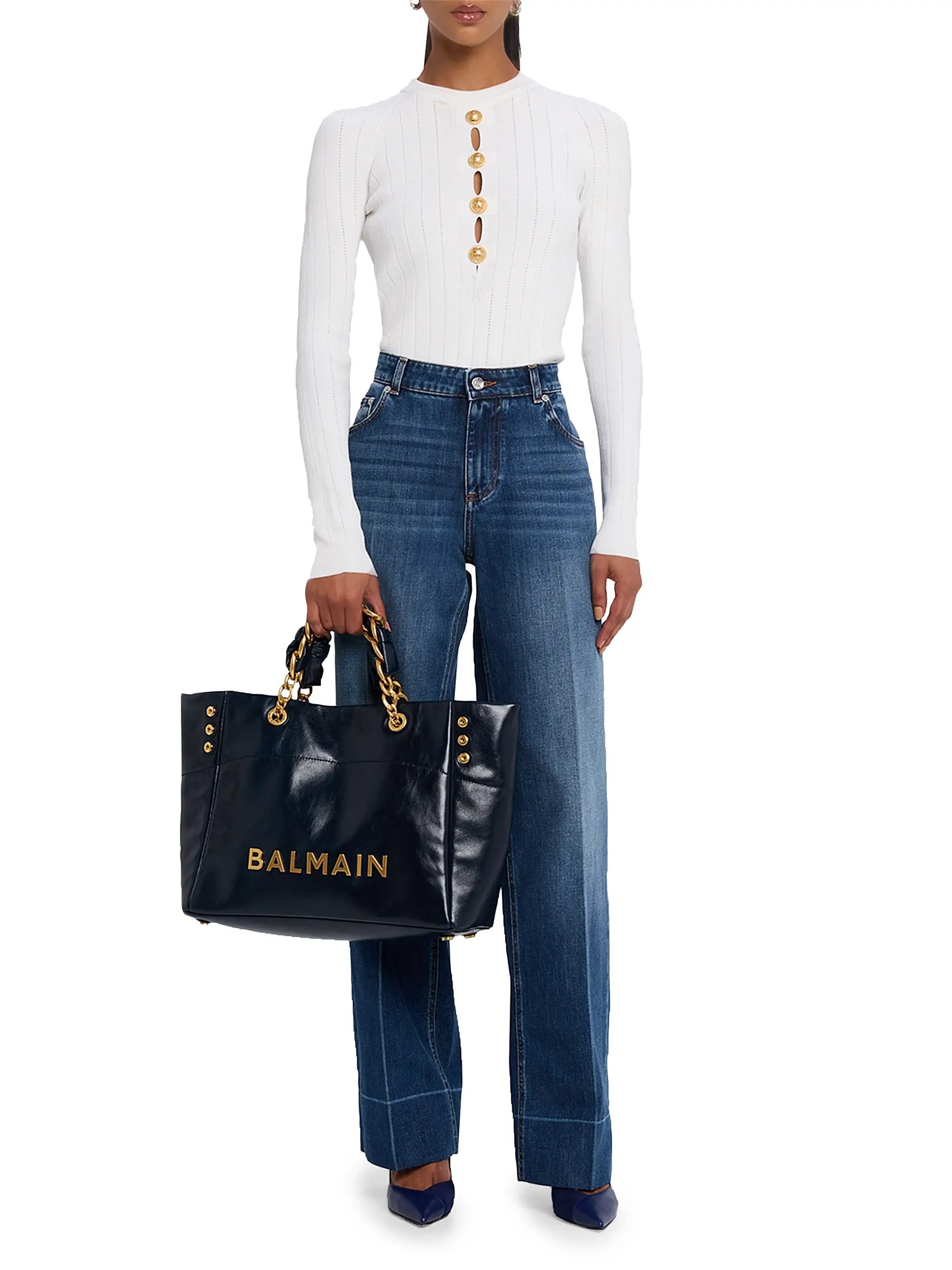 Balmain os11x0326 Size: OS / 1945 Soft Leather Tote Bag in Navy Size ONE SIZE - 3 Thumbnail