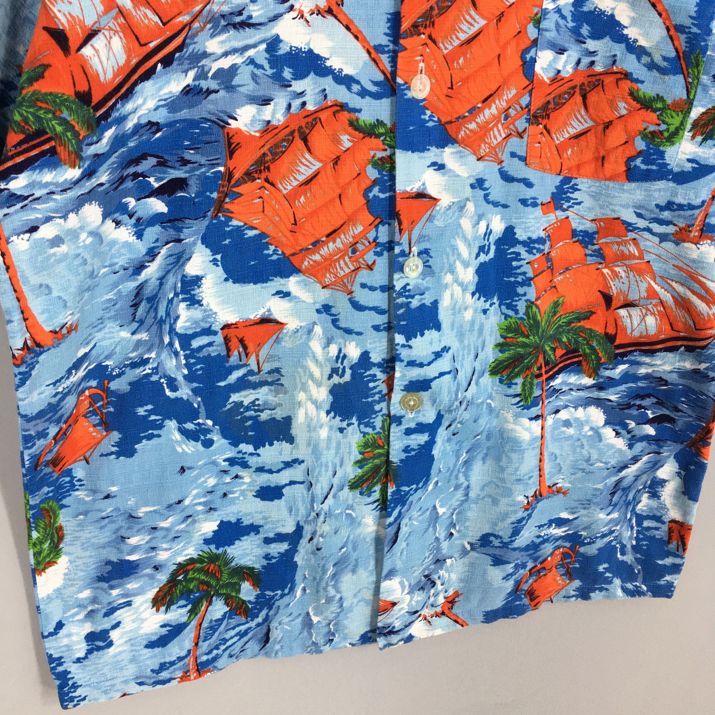 Vintage Japanese Hawaiian Sailing Beach Ocean Wave Shirt Large Size US L / EU 52-54 / 3 - 4 Thumbnail