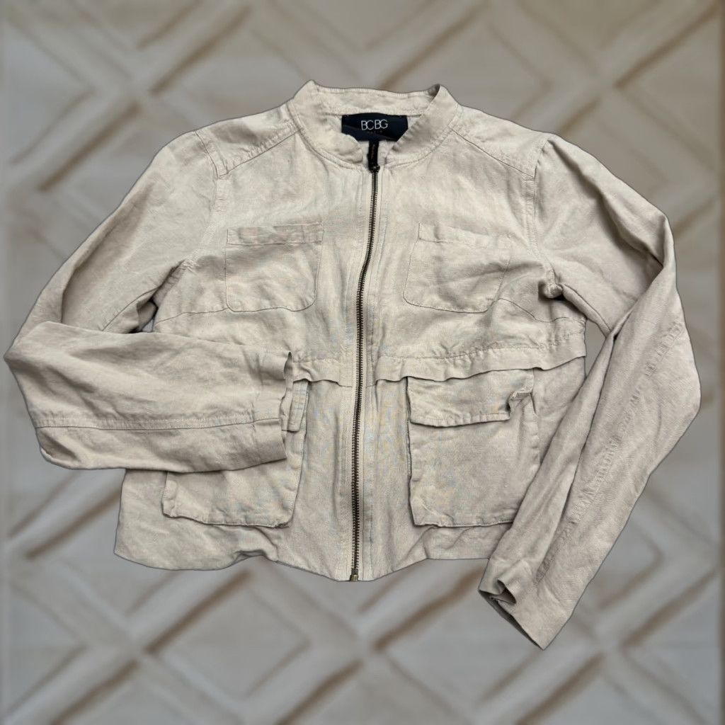 Vintage VINTAGEBGB Paris Utility Linen Blend Full Zip Jacket Women 6 Tan Pocket Casual Outdoor Size M / US 6-8 / IT 42-44 - 1 Thumbnail