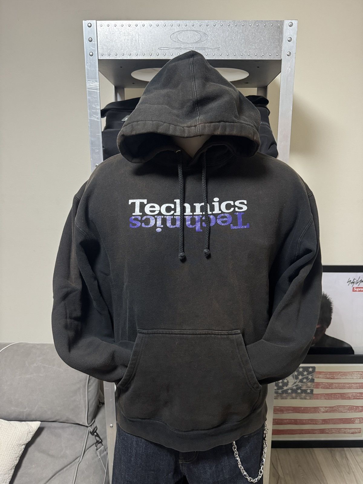 Vintage Technics Record DJ Hoodie Sweatshirt Black
