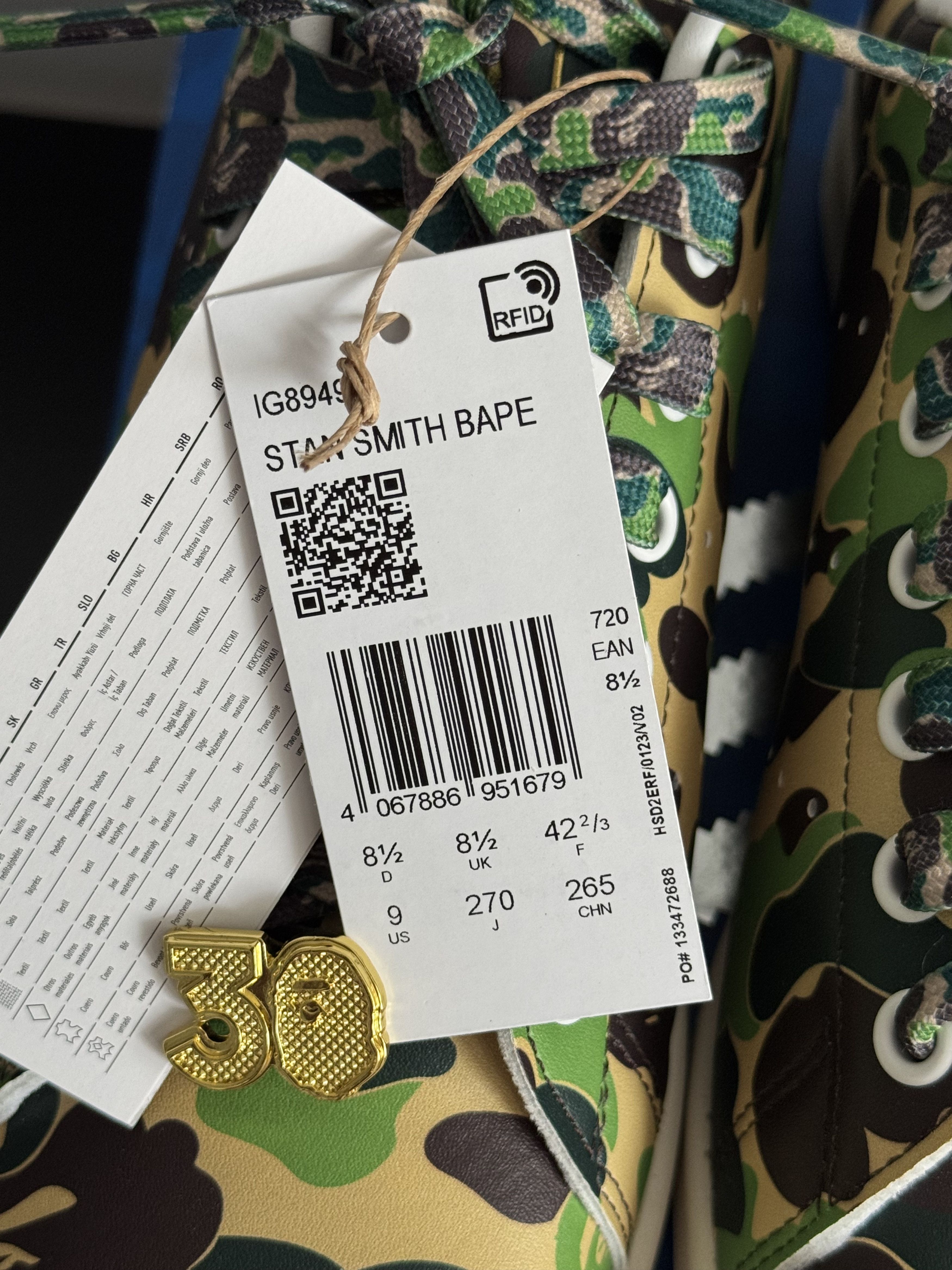 Adidas × Bape A Bathing Ape x Adidas Originals Stan Smith Camo IG8949 bape Size US 9 / EU 42 - 6 Thumbnail