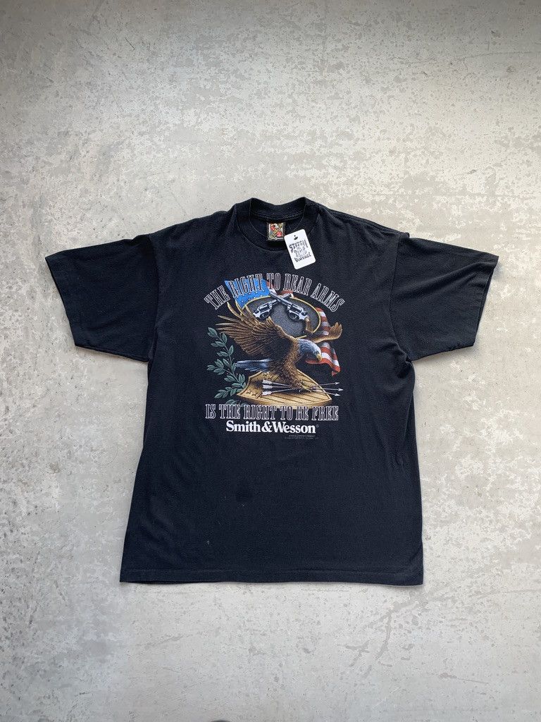 Image of Vintage 90's 3D Emblem Smith & Wesson Gun Tee in Black, Men's (Size XL)