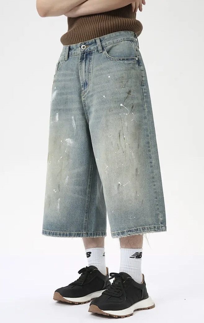 Designer × Vintage Design Loose Baggy Washed Blue Wide Leg Shorts y2k Size US 33 - 3 Thumbnail