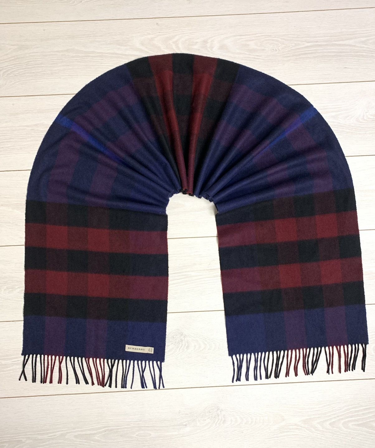 Burberry Burberry Giant Check Cashmere Scarf - Navy/Burgundy/Purple Size ONE SIZE - 1 Thumbnail