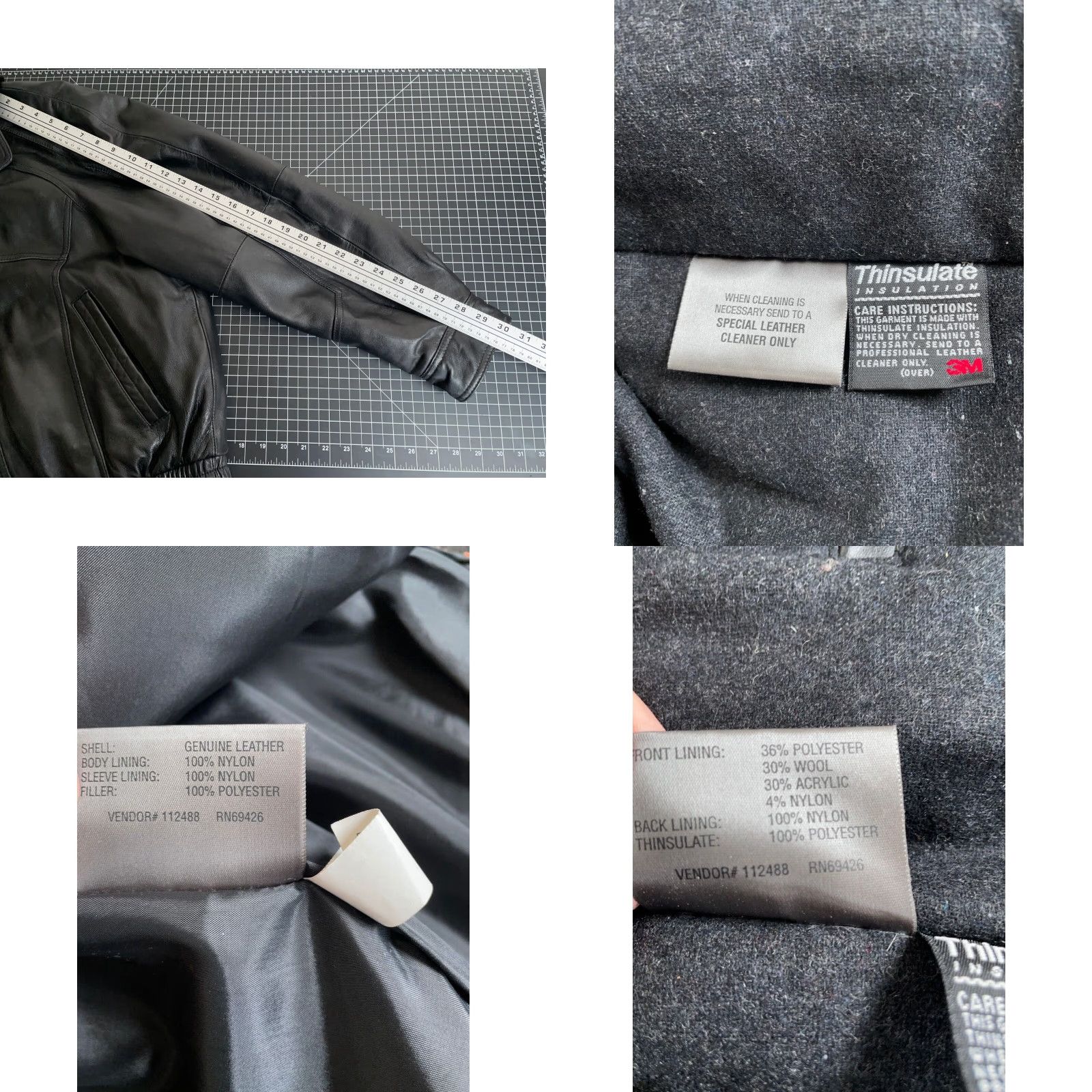 Vintage Wilsons Leather Jacket Adult Large Black + Wool Zip Out Liner Zip Up Short Coat Motorbike Style Size US L / EU 52-54 / 3 - 8 Thumbnail