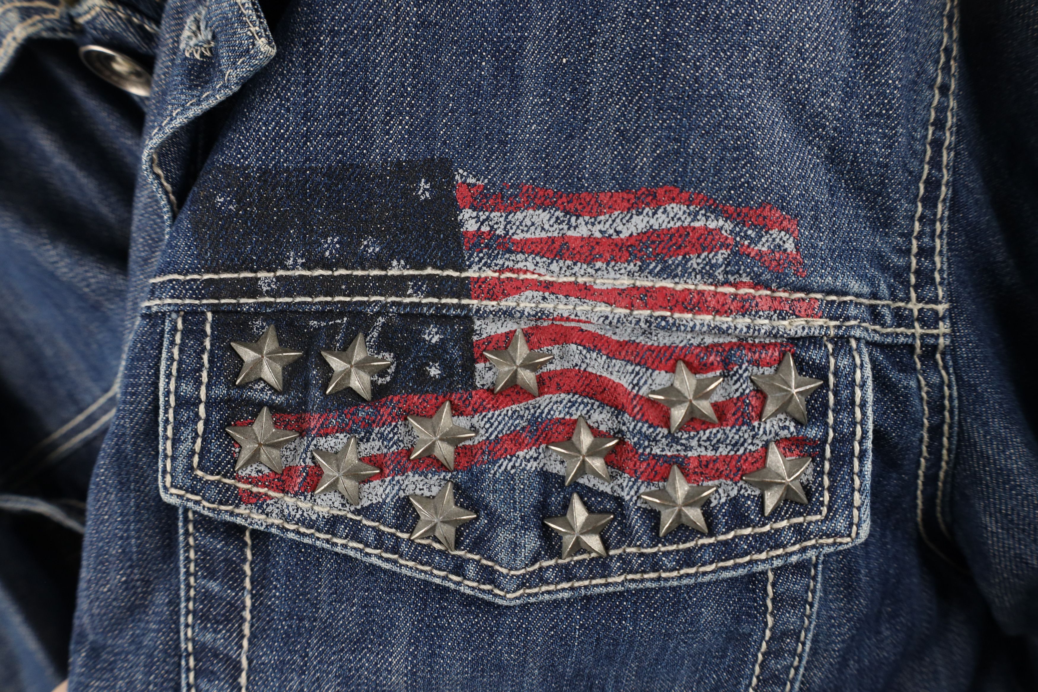Vintage Vintage Marc Buchanan Pelle Pelle Flag Studded Denim Jacket Size US XXL / EU 58 / 5 - 4 Thumbnail