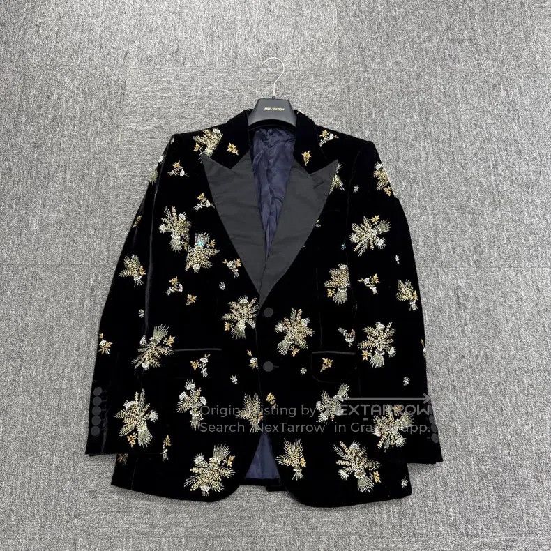 Gucci Gucci Gaoding beaded embroidered velvet suit jacket Size 48R - 1 Thumbnail