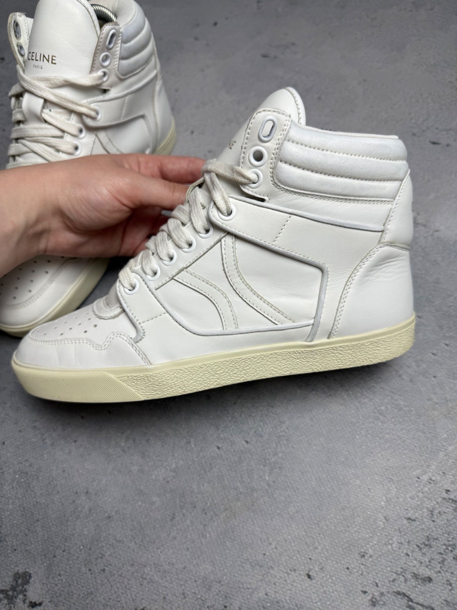 Celine Celine Break White Leather High-Top Sneakers Size 37 Luxury Size US 7 / IT 37 - 15 Thumbnail