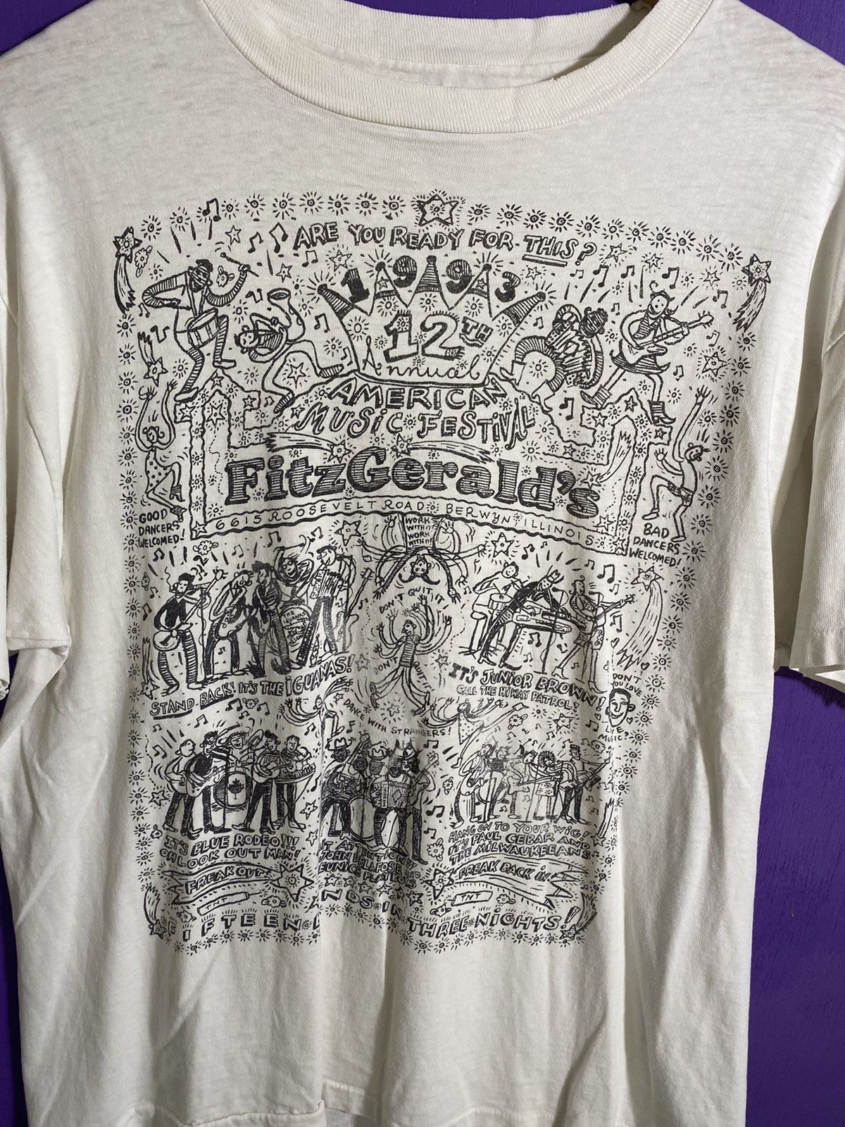 Band Tees × Vintage Vintage 1993 Fitzgeralds American music fest art tee Size US L / EU 52-54 / 3 - 3 Thumbnail