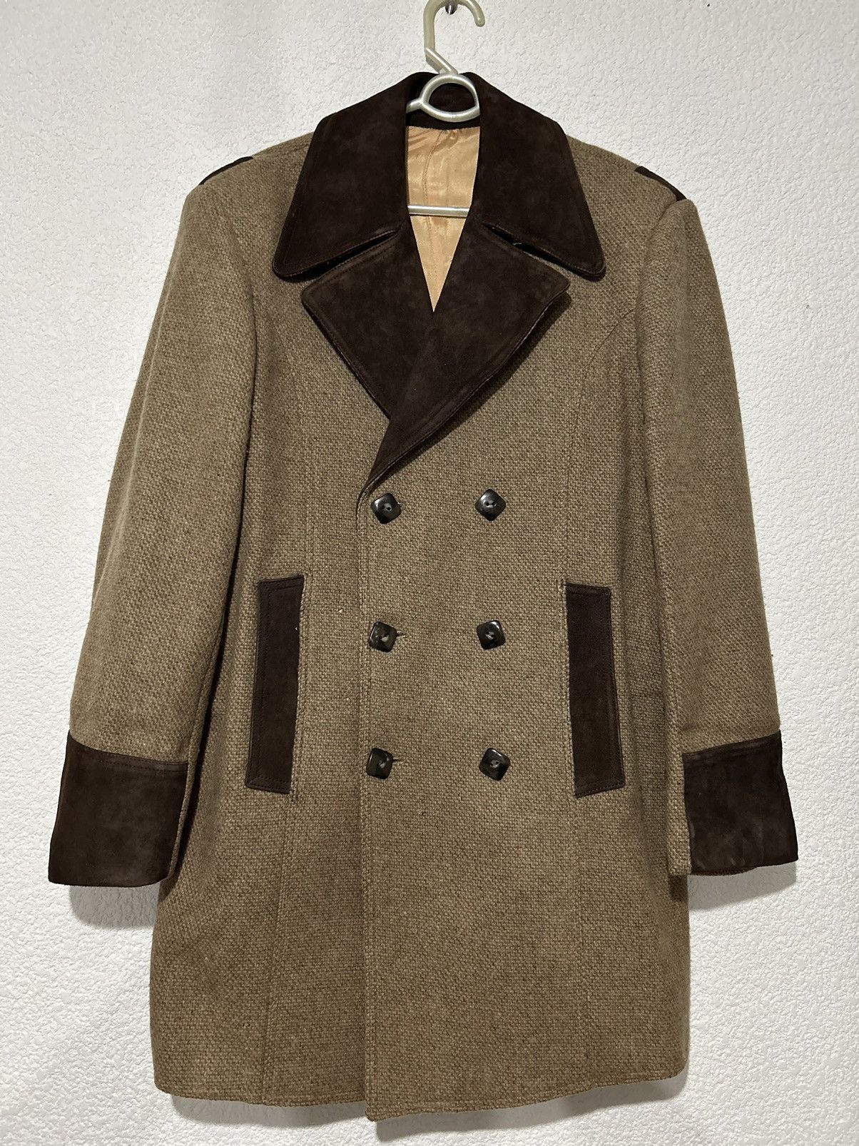 image of Cashmere Wool x Genuine Leather Coat Vintages in Brown, Men's (Size Medium)