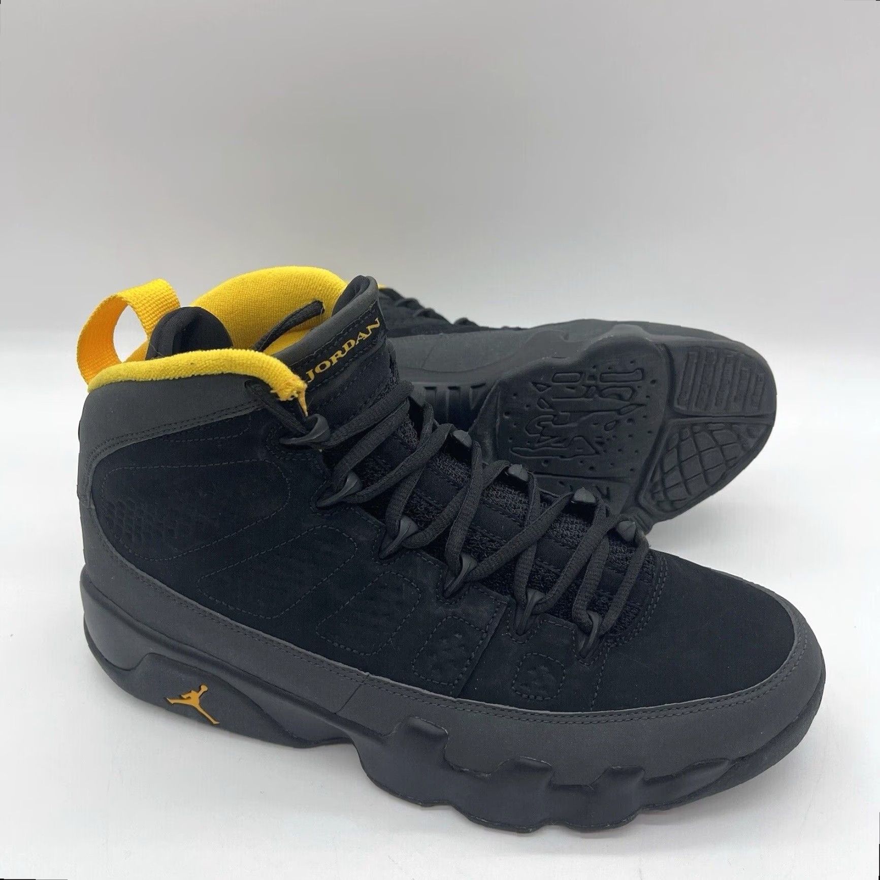 Jordan Brand Nike Air Jordan 9 Retro Sneakers Men 9.5 Dark Charcoal Black University Gold CT8019-070 Activewear Casual Leather/Nubuck Mid Top Size US 9 / EU 42 - 2 Thumbnail