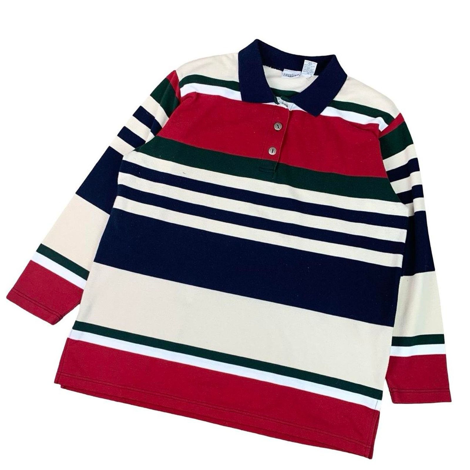American Retro × Vintage Vintage Striped Retro Long Sleeve Polo Shirt Size L / US 10 / IT 46 - 1 Thumbnail
