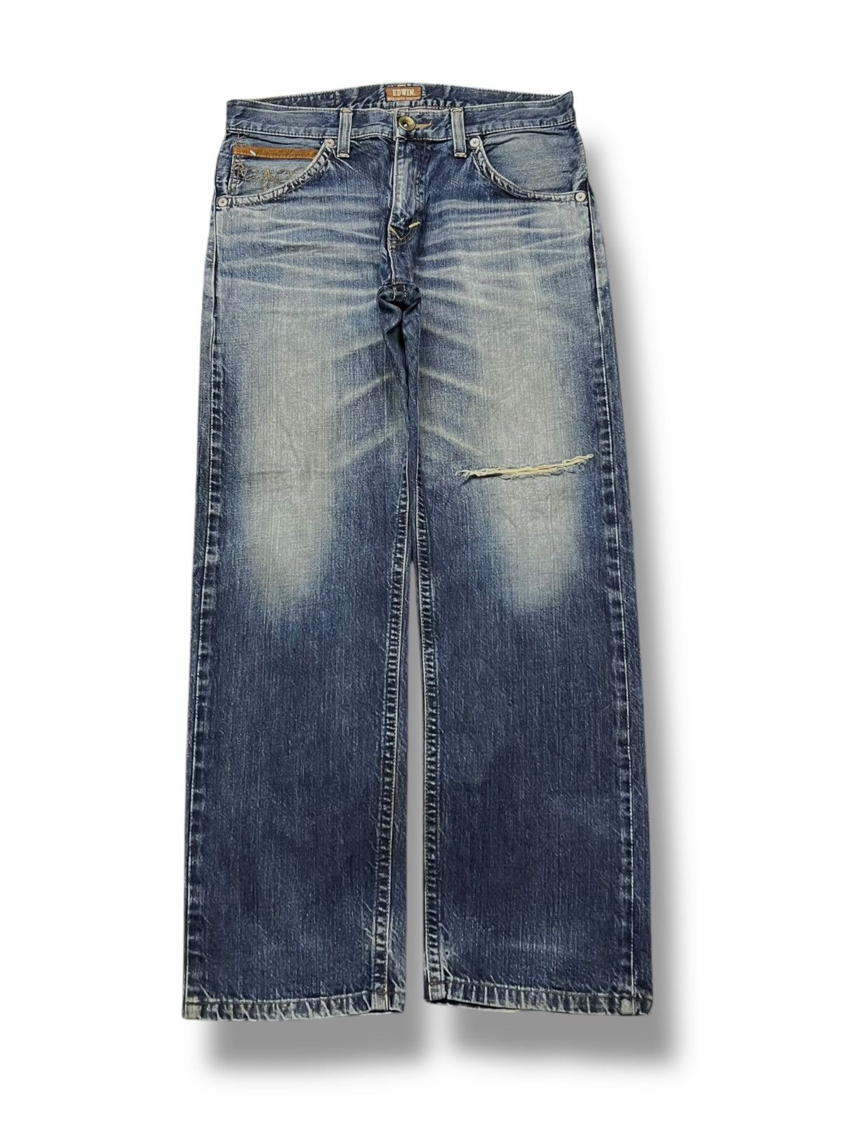 Edwin Loose Vintage Edwin 403 Japan - Black Distressed Denim Size US 34 / EU 50 - 2 Thumbnail
