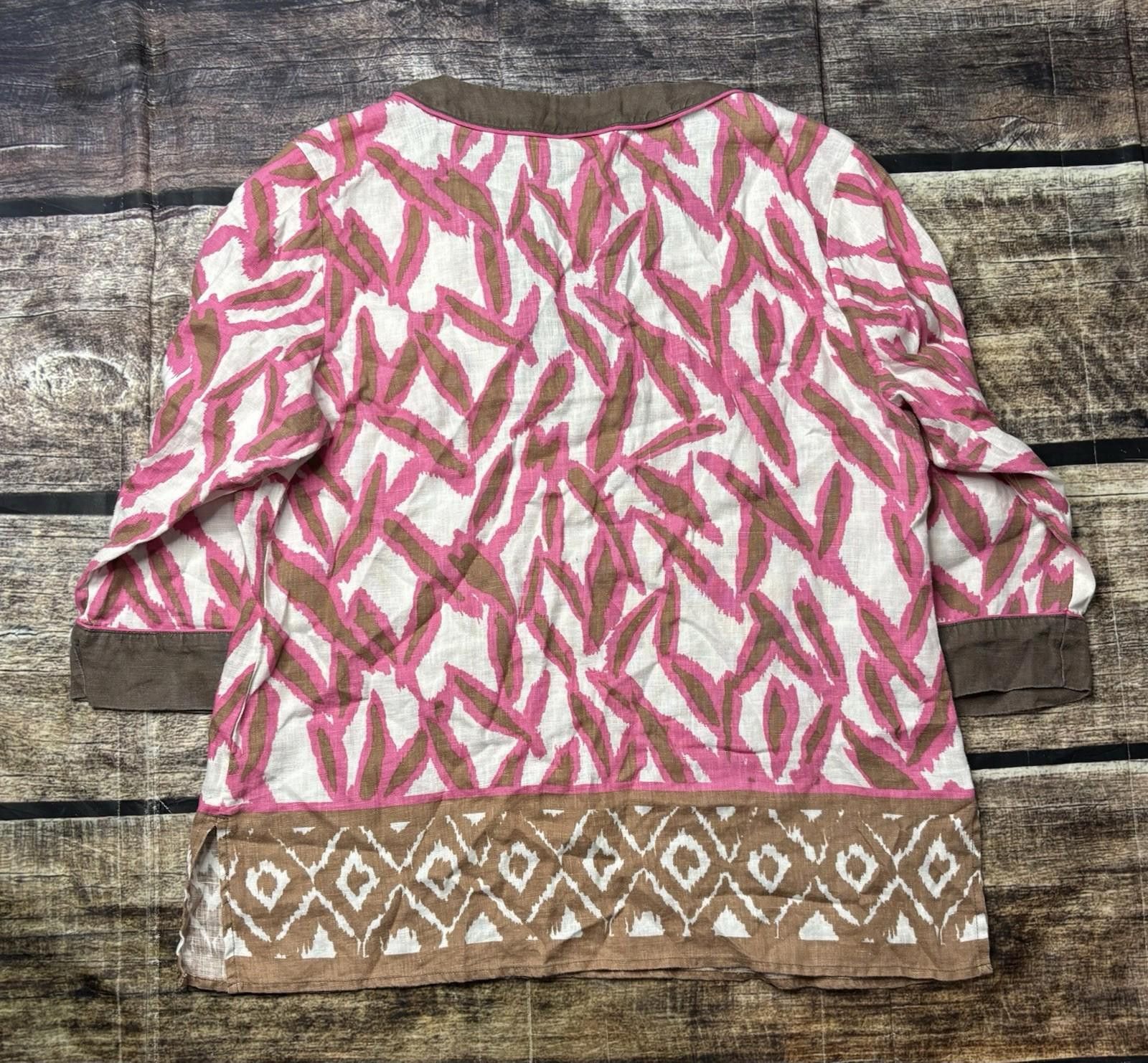 Other JM Collection Top Womens Size 14 Linen Geometric V-Neck Size XL / US 12-14 / IT 48-50 - 3 Thumbnail