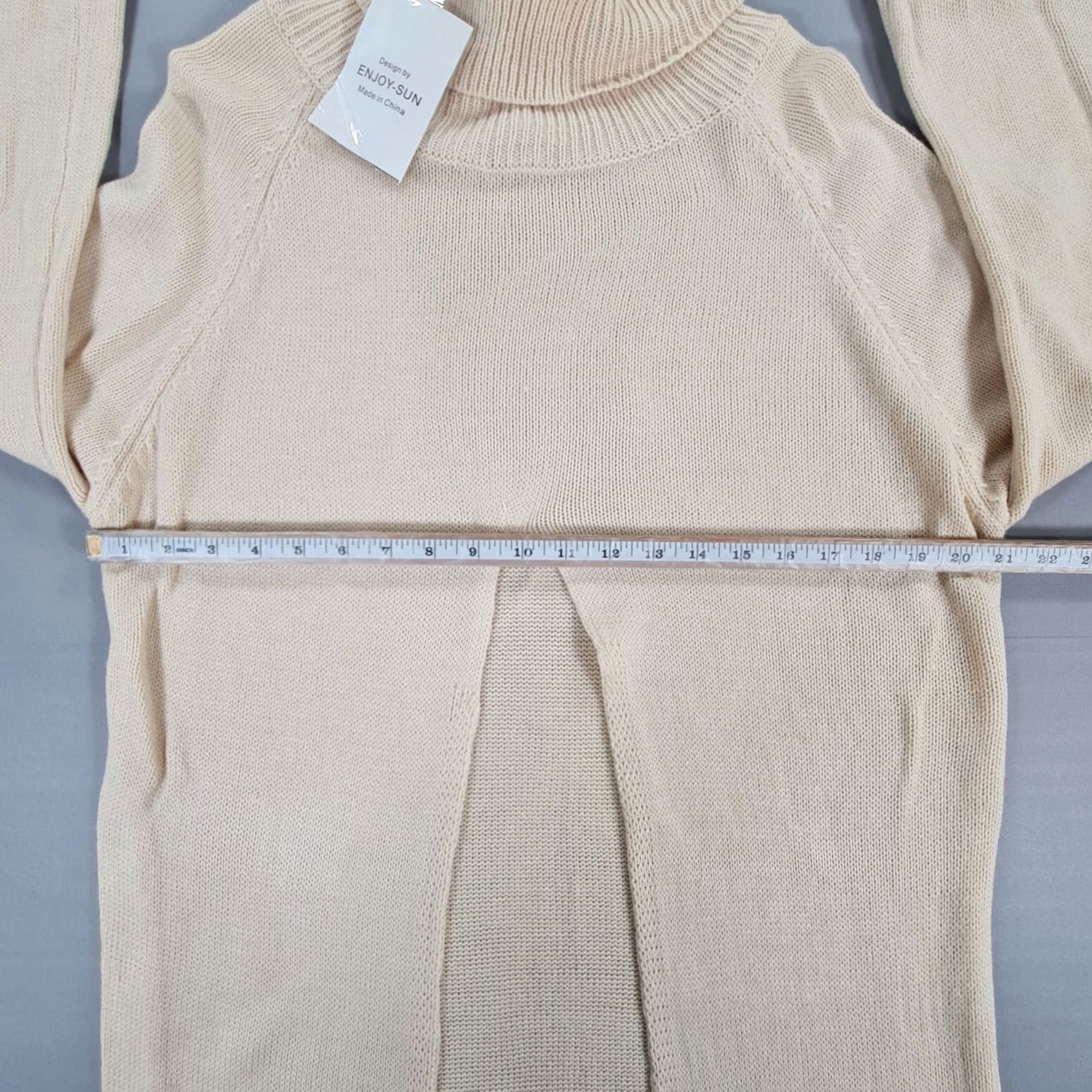 Vintage Enjoy-sun Womens Dress Beige Large Wool Blend Turtle Neck Knit Front Slit Dress Size L / US 10 / IT 46 - 5 Thumbnail
