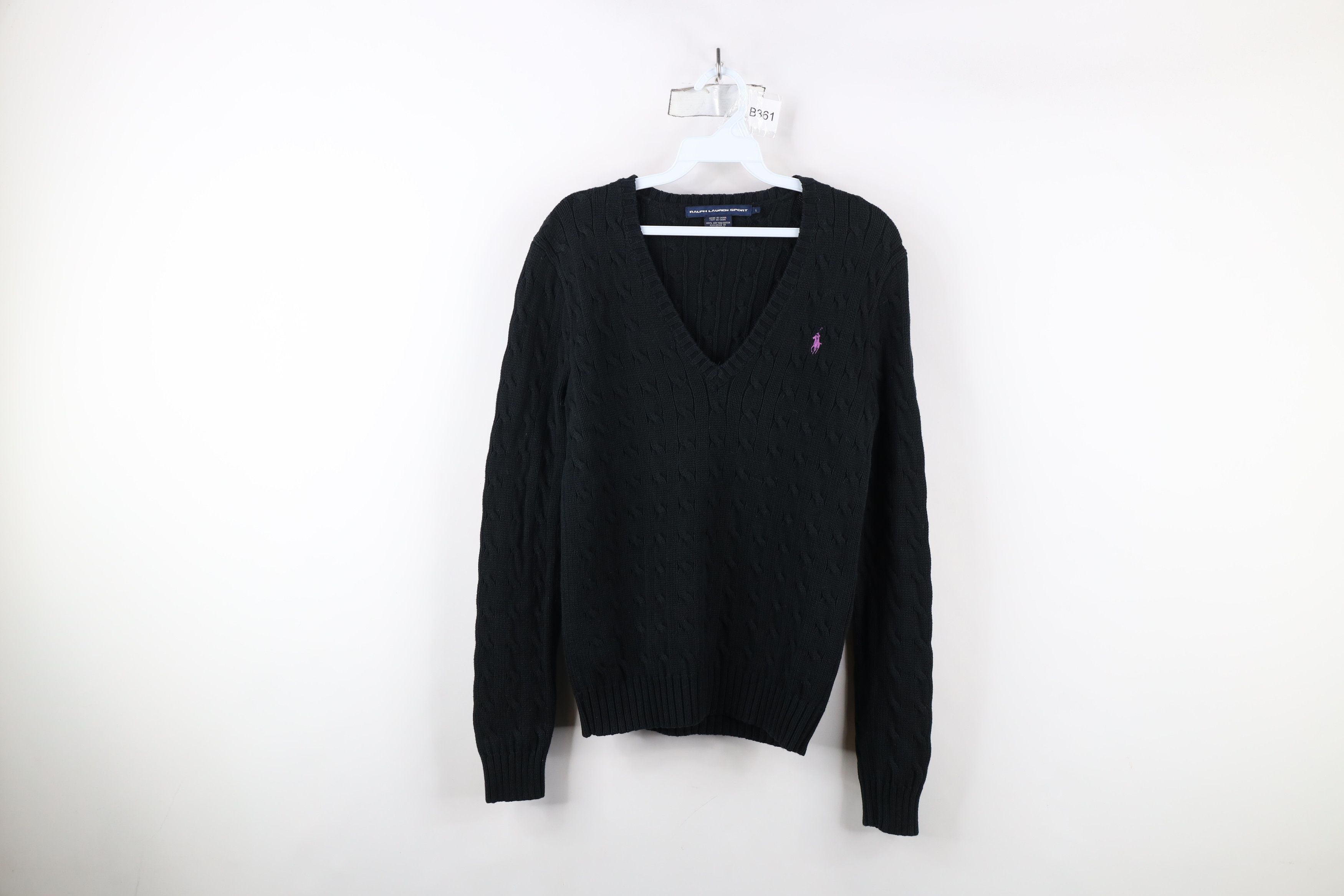 Ralph Lauren × Vintage Vintage 90s Ralph Lauren Cable Knit V-Neck Sweater Black Size L / US 10 / IT 46 - 1 Thumbnail