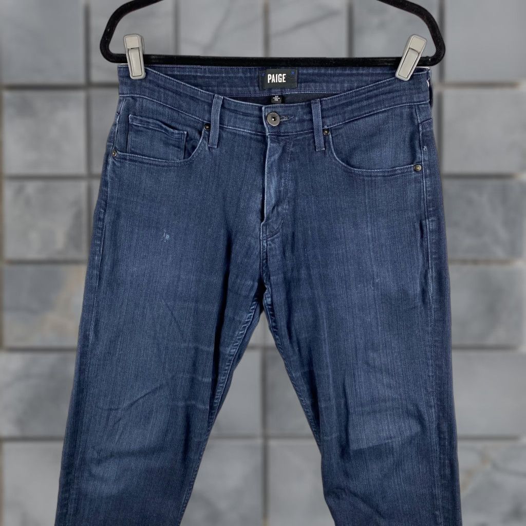 Paige Paige Federal Jeans Mens 30 Blue Straight Stretch Dark Wash Denim Distress Pant Size US 30 / EU 46 - 1 Thumbnail