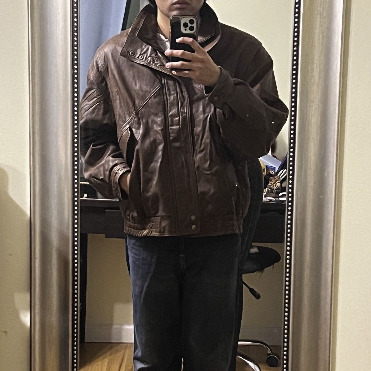 Other Vintage Brown Leather Bomber Jacket • Paisley Lining • XL Size US XL / EU 56 / 4 - 8 Thumbnail