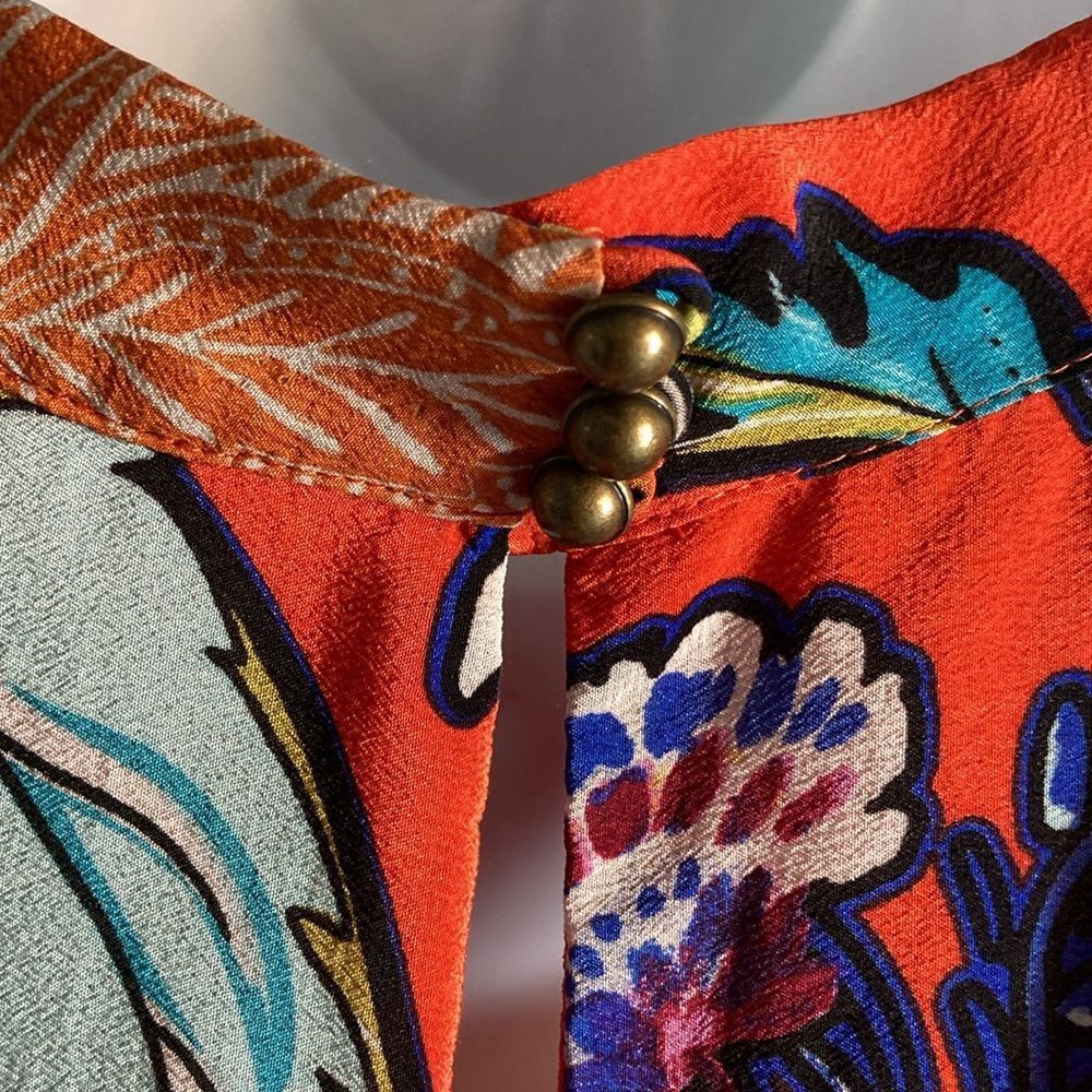 Anthropologie Maeve Size M Orange Chiffon Floral A-Line Dress Vintage Styl Size M / US 6-8 / IT 42-44 - 9 Thumbnail