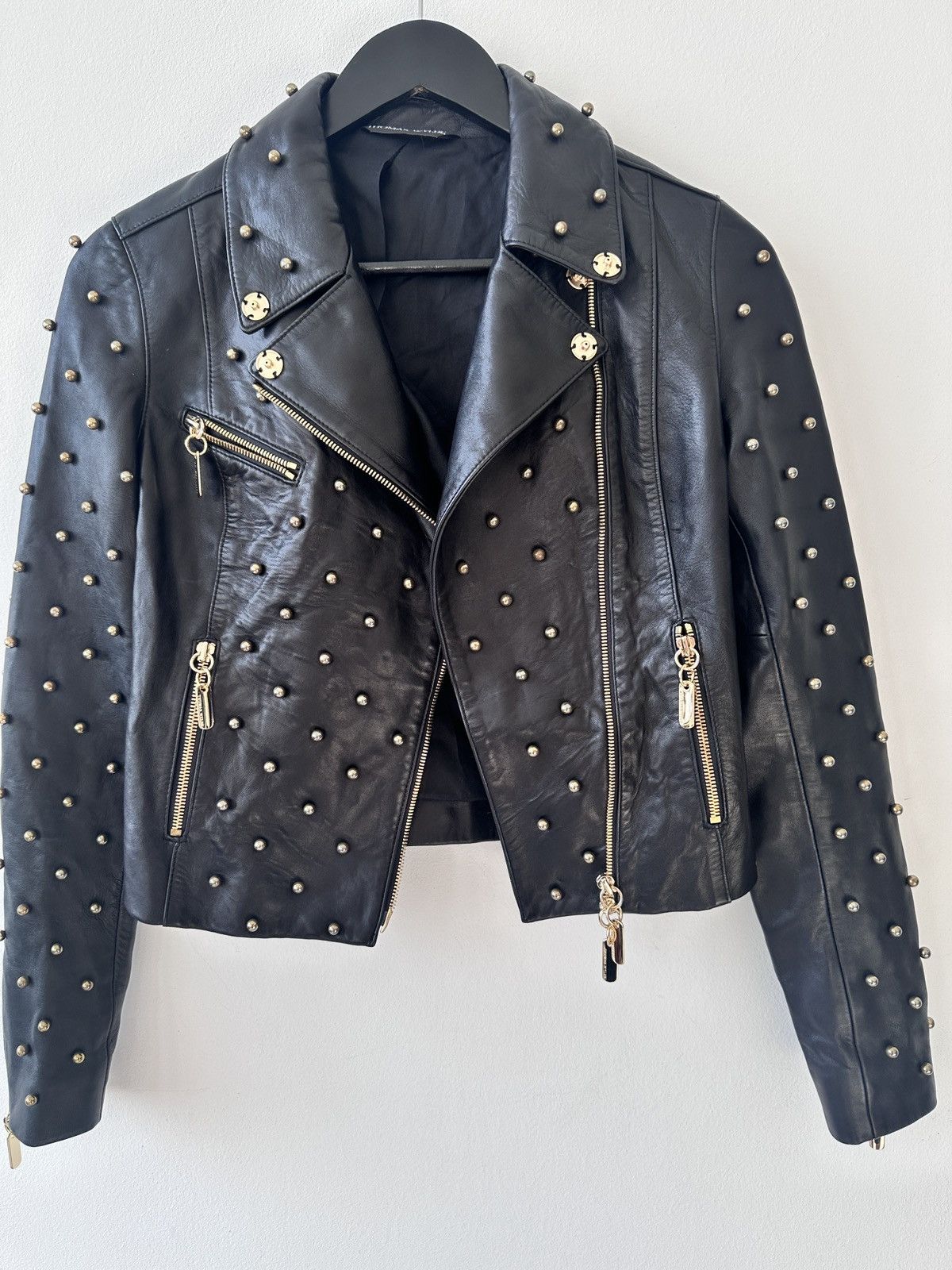 Thomas Wylde THOMAS WYLDE Leather Studded Biker Jacket Gold Tone Hardware Size XS / US 0-2 / IT 36-38 - 6 Thumbnail