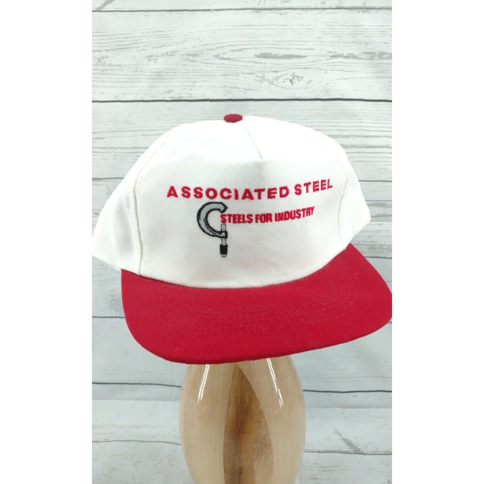 Vintage VINTAGE Associated Steel Company Trucker Hat White Red 80s Adjustable Snapback Mens Size ONE SIZE - 2 Thumbnail
