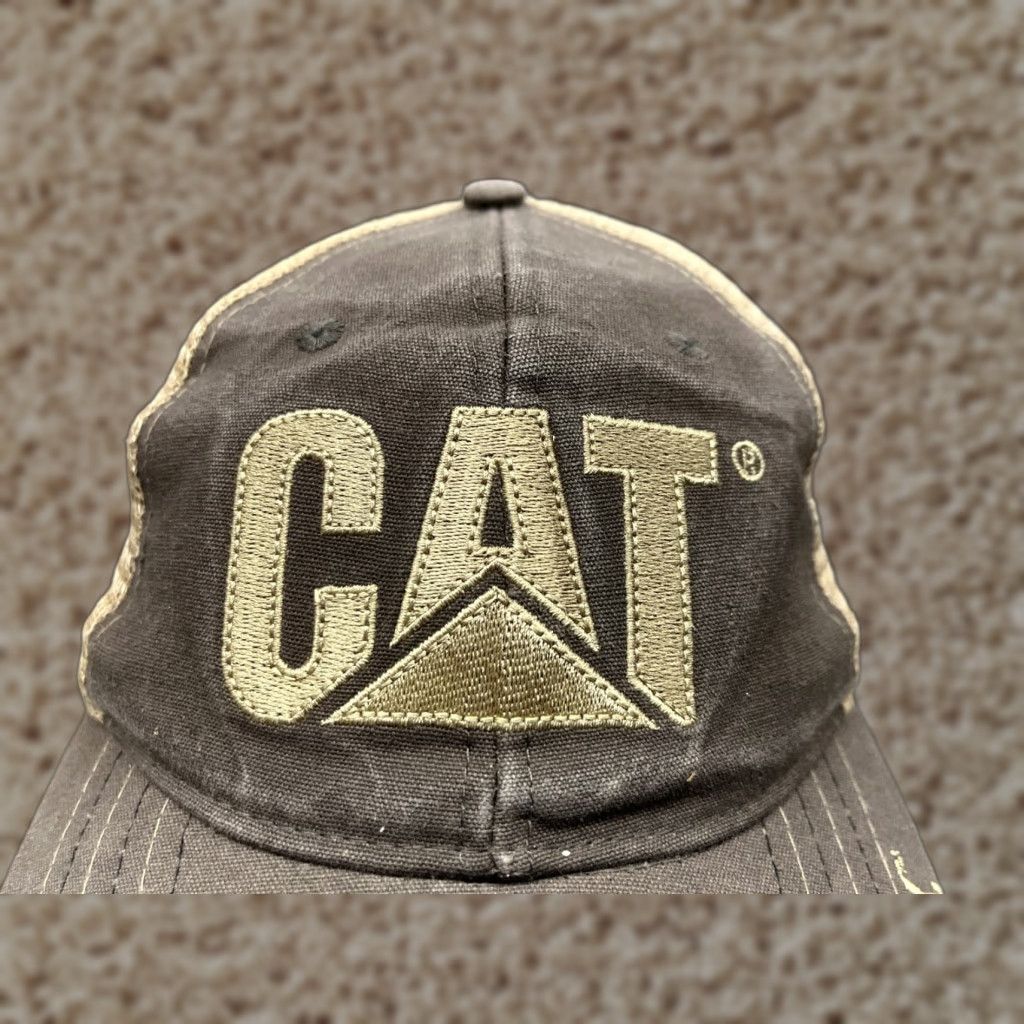 Vintage VINTAGE CAT Hat Cap Strap Back Adult Gray Beige Caterpillar Machinery Trucker Poly Size ONE SIZE - 1 Thumbnail