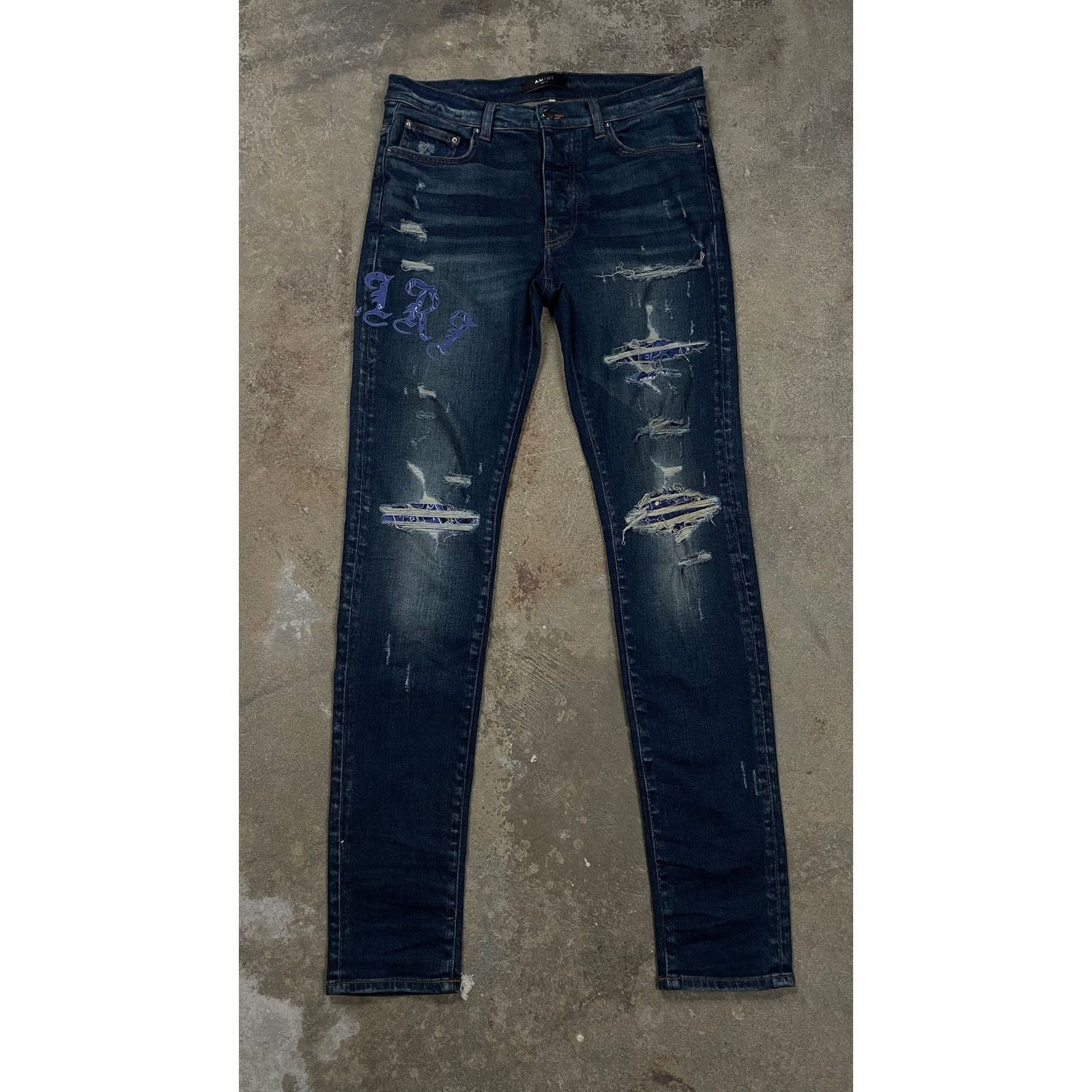 Amiri Jeans Dark Wash Navy Old English Used 33