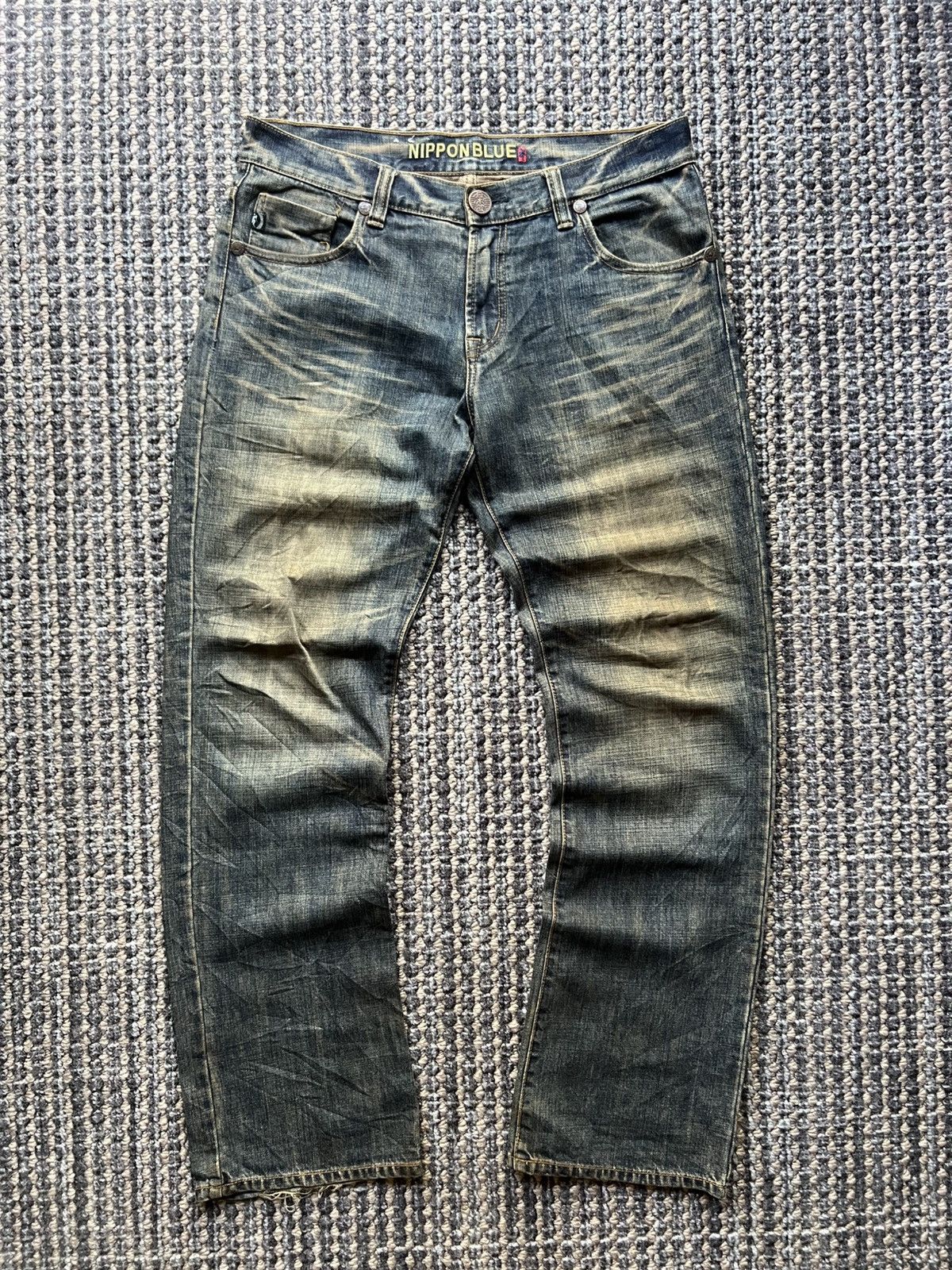 Japanese Brand 00’s Nippon Blue Embroided Washed Archive Baggy Jeans Y2K Size US 34 / EU 50 - 2 Thumbnail