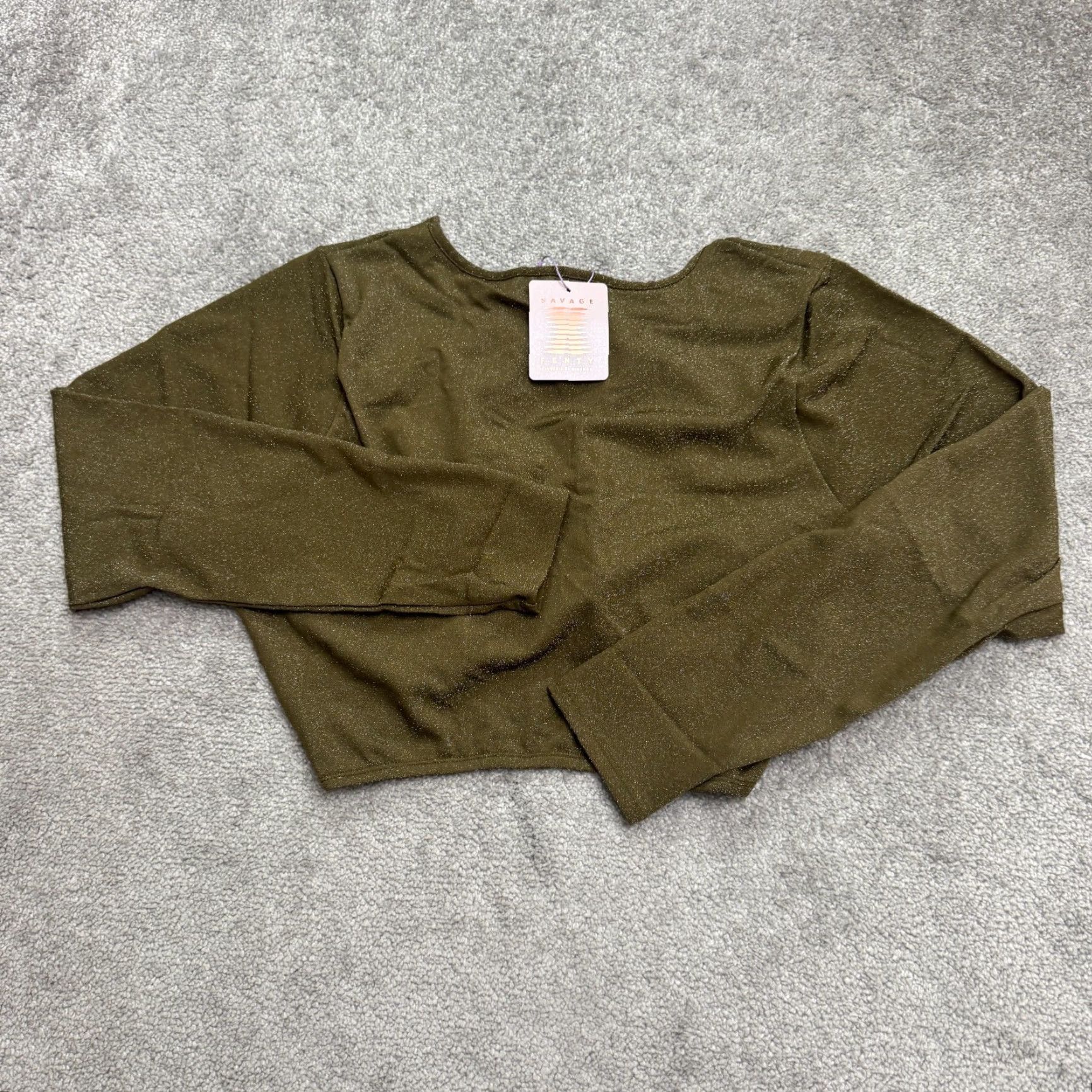 Olive Savage x Fenty Rihanna Sleep & Shine Crop Tee - Women's Shirt - 2X - Olive Green Metallic NWT - Clubwear, Date Night, Party - Plus Size Size XXL / US 16-18 / IT 52-54 - 3 Thumbnail