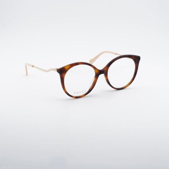 Gucci Gucci GG1009O 001 Eyeglasses Havana/Gold 52mm Round Frame Size ONE SIZE - 1 Thumbnail